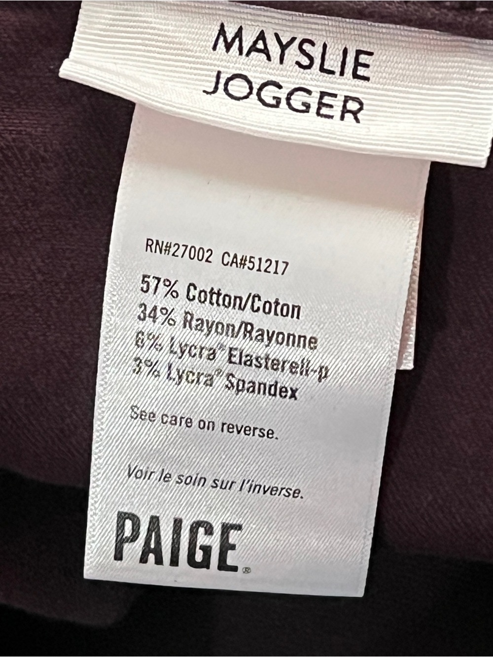 PAIGE Mayslie Jogger Plum Purple Pants Elastic Cuff Zip Ankle Women's 32 - Picture 5 of 15